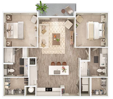 Floor plan for 2 beds, 2 baths, 1059 sqft